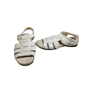 Dr Scholls Fisherman Sandals White Leather Size 11W Double Air Pillow Slingback